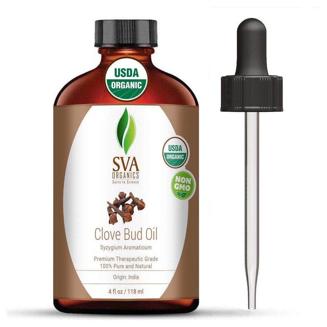 SVA Organics Clove Bud Essential Oil 4 Oz Organic USDA 100% Pure Natural Undiluted Premium Therapeutic Grade Oil For Skin, Teeth, Diffuser, Aromatherapy