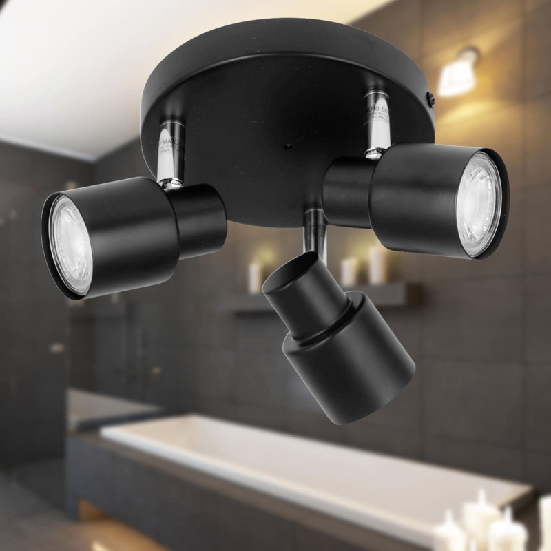firstchoicelighting Black Bathroom Ceiling Spotlight, Modern 3 Way Adjustable Spot