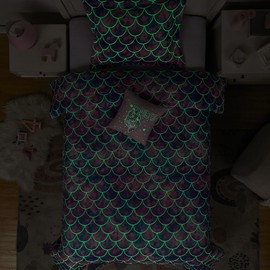 Kaleido Space Twin Comforter Set for Girls- 3 Pieces Glow in The Dark Mermaid Twin XL Bedding Set with 1 Comforter, 1 Decor Pillow & 1 Pillow Shams