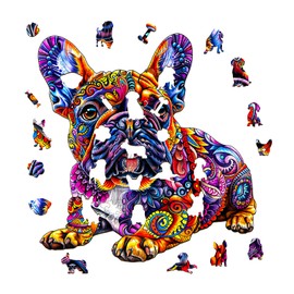 Wooden Puzzles for Adults, French Bulldog Wooden Jigsaw Puzzle Unique Shape Puzzles, Birthday Gifts for Friends, Interesting Home Decoration(S, 100pcs, 8.5 * 8.1in)