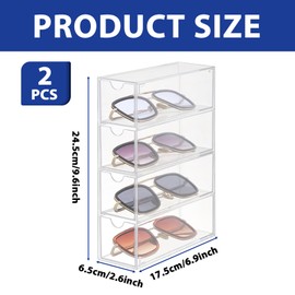 Hyuetrsa 2 Pcs Acrylic Sunglasses Organizer Clear Eyeglasses Case, Eyewear Storage Display Case, Stackable Eyeglasses Holder Acrylic Organizers for Organizing Eyeglass, Hair Ties, Accessories