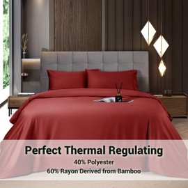Shilucheng 4 Piece Queen Sheet Sets, Cooling Sheets, Blend Rayon Derived from Bamboo, Deep Pocket Up to 16", Breathable & Soft Bed Sheets, Hotel Silky Bedding Set, Burgundy