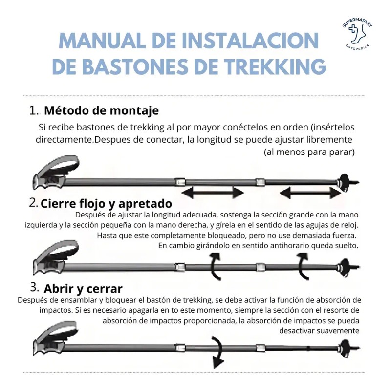 Bastón de Senderismo Plegable Antishock Telescópico Punta de Tungsteno