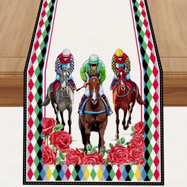 Linen Kentucky Horse Racing Game Table Runner 72 Inches Horse Race Game Decor Kentucy Party Decoration and Supplies for Home Kitchen Room Table
