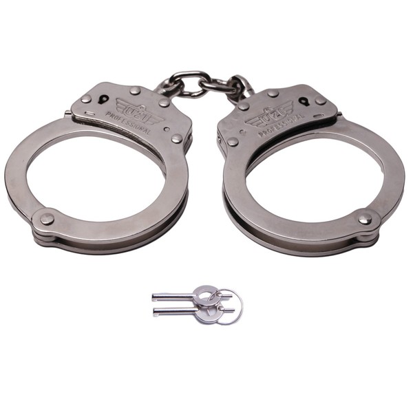 UZI Double Lock Handcuffs, Two Keys, Silver