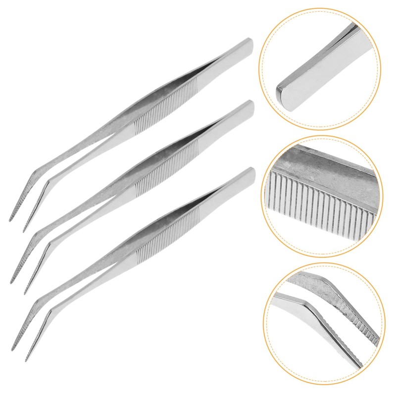 Operitacx 4Pcs Precision Static Stainless Steel Tweezers Industrial Angled Tine