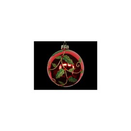 Gisela Graham Red Glass Ball with Spiral Holly (80mm)