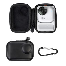 Walking Way Carry Case for Insta360 GO Ultra, Portable Hard Shell Travel Storage Bag, Action Camera Accessories with Durable PU Leather Exterior, Soft Interior and Carabiner Clip Black