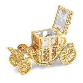 Luxury Giftware by Jere Bejeweled IMPERIAL Golden Carriage w/Ring Pad Trinket Box