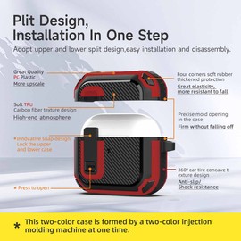 Airpods Pro 2 Case Cover with Lock Lid,Rugged Shell Shockproof Airpods Pro 2 Case Cover with Keychain. (Red+Black)