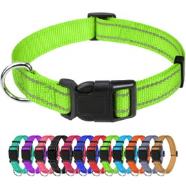 TagME Small Dog Collars, Adjustable Reflective Nylon Pet Collar with Quick Release Buckle for Small Dogs, Green, 5/8" Width