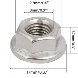 TOP-VIGOR 12Pcs M8 x 1mm Fine Thread Flange Nuts, 304 Stainless Steel Hex Lock Nuts, Threaded External Hex Flange Nut for Automotive, Machinery, DIY Projects