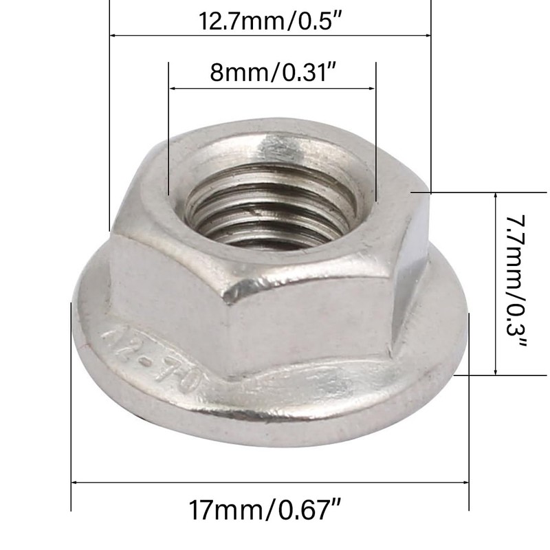 TOP-VIGOR 12Pcs M8 x 1mm Fine Thread Flange Nuts, 304