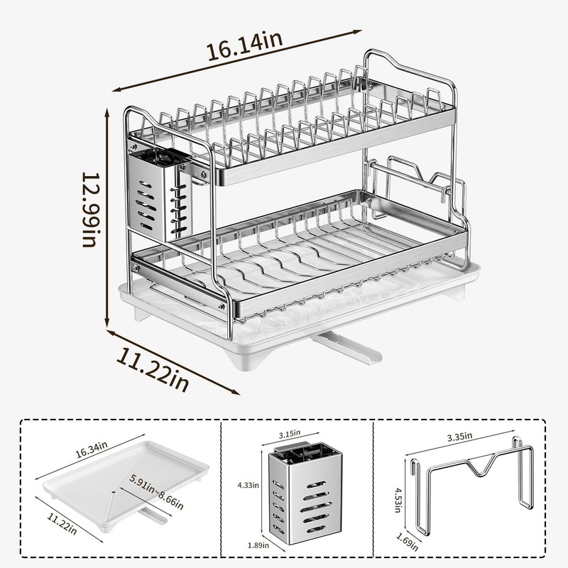 LIZWETEC Dish Drying Rack, Double Layered countertop Kitchen Organizer with