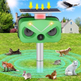 Solar Ultrasonic Animal Repellent, Waterproof Cat Deterrent Outdoor with LED Flashing Repel for Cats, Dogs, Deer, Rabbits, Squirrels, Skunks, Raccoons, etc.