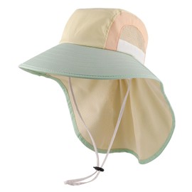 MK MATT KEELY Kids Sun Hat 2-8 Years Boys Girls Summer Neck Protection Wide Brim Beach Hat with Adjustable Chin Straps,Plain Light Green