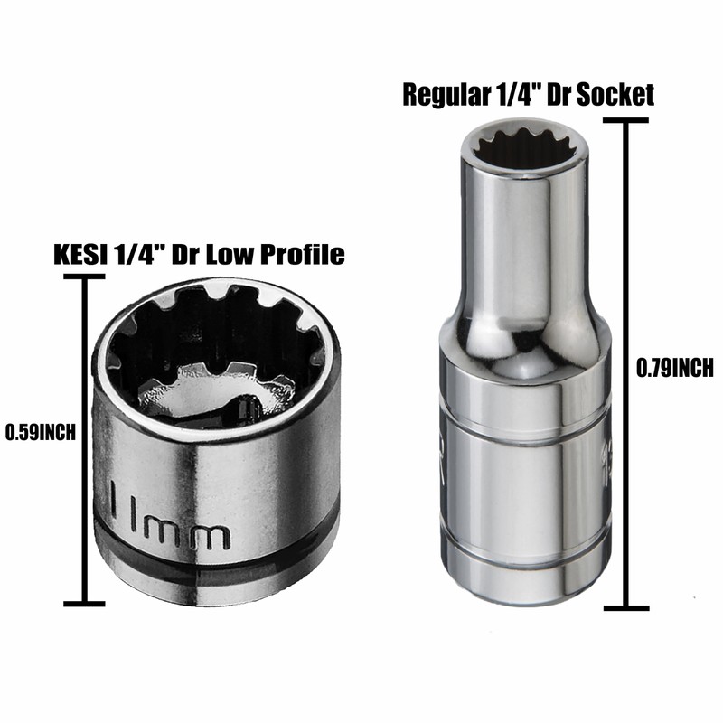 KESI Tool Socket Set 13-Piece, 1/4" Dr Quick Release Ratchet,