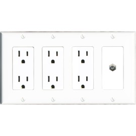 RiteAV Coax Wall Plate 4 Gang with 3 x 15A Duplex Power Outlets