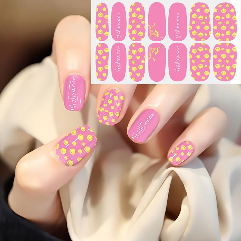12 Sheets Pink Red Halloween Nail Stickers for Women, Gradient