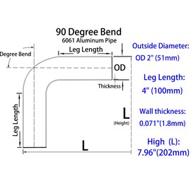 KOTVTM 2"(51mm) OD, Leg Length 4" (100mm), 90 Degree Bend Elbow 2 Inch 6061 Aluminum Pipe Tube Intercooler Pipe Tight Radius Air Intake Tube High Polishing Treatment