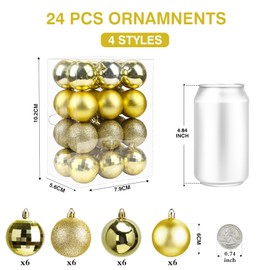 Aitsite Christmas Tree Ornaments Set, 24Pcs 2.36" Christmas Balls Set for Christmas Tree Decorations, Christmas Balls for Home, Party, Wedding - Gold