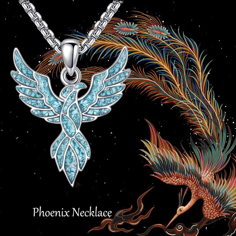 CUPENDA Phoenix Necklace Sterling Silver Turquoise Phoenix Pendant Chain Jewellery