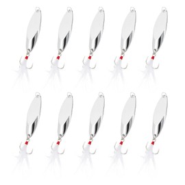 PATIKIL Fishing Spoons, 10 Pcs 3/5 oz Fishing Lures Casting Spoon Treble Hooks Jigs Hard Metal Spinner Baits for Freshwater Saltwater Salmon, Silver Tone
