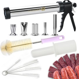 WILDDIGIT Professional Beef Jerky Gun Kits, Stainless Steel Jerky Maker, Jerky Cannon, Meat Gun with 5 Stainless Nozzles and 5 Brushes