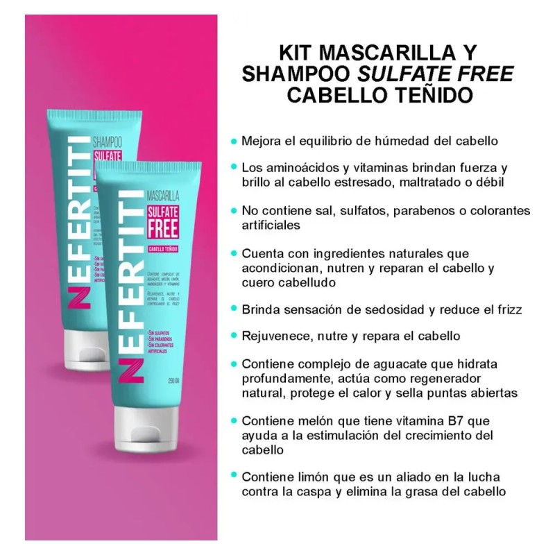 Nefertiti Shampoo Y Mascarilla Sulfate Free Cabello Teñido