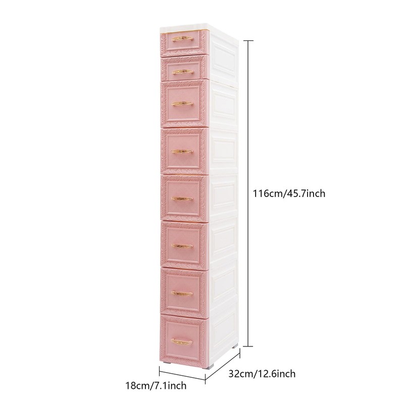 8 Drawers Narrow Storage Cabinet with Wheels,Slim Floor Cabinets,Rolling Organizer