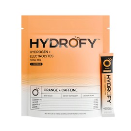 Hydrofy Hydrogen Water + Electrolytes Drink Mix | H2 Hydration Packets with Molecular Hydrogen, Sodium, Potassium, Magnesium, Calcium, and Minerals | No Sugar | Orange + Caffeine 25 ct