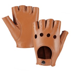 MGGMOKAY Fingerless Men's Half Finger Leather Drivers Gloves, Camel