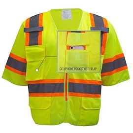 RK SAFETY High Visibility Sleeved Safety Vests with Strips Breathable Ployester Mesh Vest W/Pockets