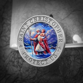 Anwlki Saint Christopher Medal for Car, Colorful 3D Relief St Christopher Visor Clip Bless Driving Safety Religious Gift for Parent, Family, Friend, Driver (1)