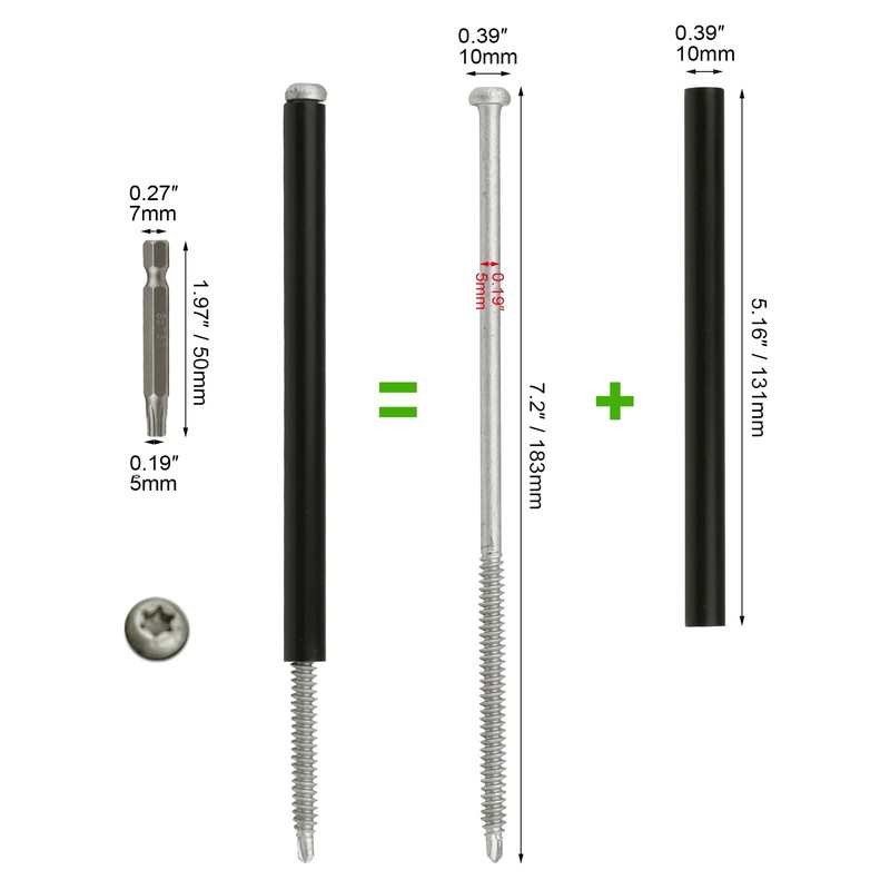 Ypzxola 10-Pack Gutter Screws 7-Inch with Black Ferrule - Rust-Resistant