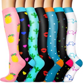 ACTINPUT 7 Pairs of Compression Stockings for Men and Women, Compression Socks, Support Stockings, Compression Socks, Running Stockings, Compression for Flight, Sports, Travel, Cycling, Nurse