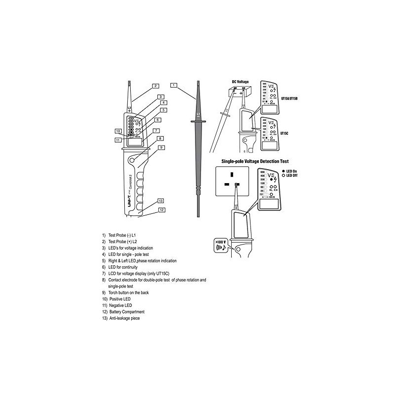UT15C Voltage Continuity Tester, Handheld Waterproof Digital Voltage Tester 12V~690V