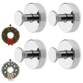 Suction Cup Hooks for Door Wreaths Hangers for Front Door Bathroom Hooks for Towels, No Drill Towel Hanger for Bathroom, Wall, Glass, Mirror, Tile, Christmas Decorations Outdoor 4 Pack (Silvery)