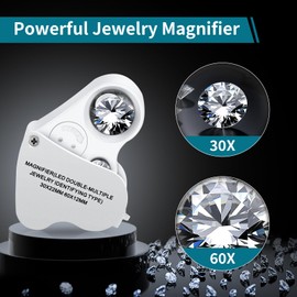 JARLINK JARLINK 30X 60X Illuminated Jewelers Loupe Magnifier, Foldable Jewelry Magnifier with Bright LED Light for Gems, Jewelry, Coins, Stamps, etc