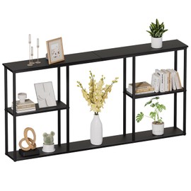 WOHOMO Black Console Table,3-Tier Small Entryway Table,Long Sofa Table for Hallway,Living Room(63 inch)