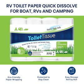 Freedom Living Septic Tank Safe Toilet Tissue for Campers and RVs Biodegradable Marine Toilet Paper for Boats, Fragrance-Free 2-Ply RV Toilet Paper (8 Rolls, 500 Sheets Each)