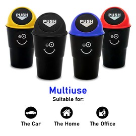 GOODIZ Mini Car Bin Cupholder, Small Plastic Compact Durable Dust Bin With Lid, For Trash Rubbish Waste Storage, For Car, Office, Van, Desktop, Lorry