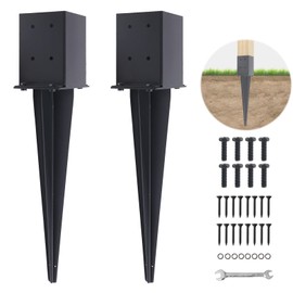 2 Pcs 4"x4" Fence Post Anchor,（Inner Size 3.6"x3.6"） Heavy Duty Fence Post Anchor Ground Spike 22" with Black Powder-Coated Outdoor Support Deck,Fence,Porch,Railing,Mailbox..