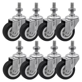FactorDuty 8 Pack 2 Inch Stem Caster Swivel Black Polyurethane Caster Wheels