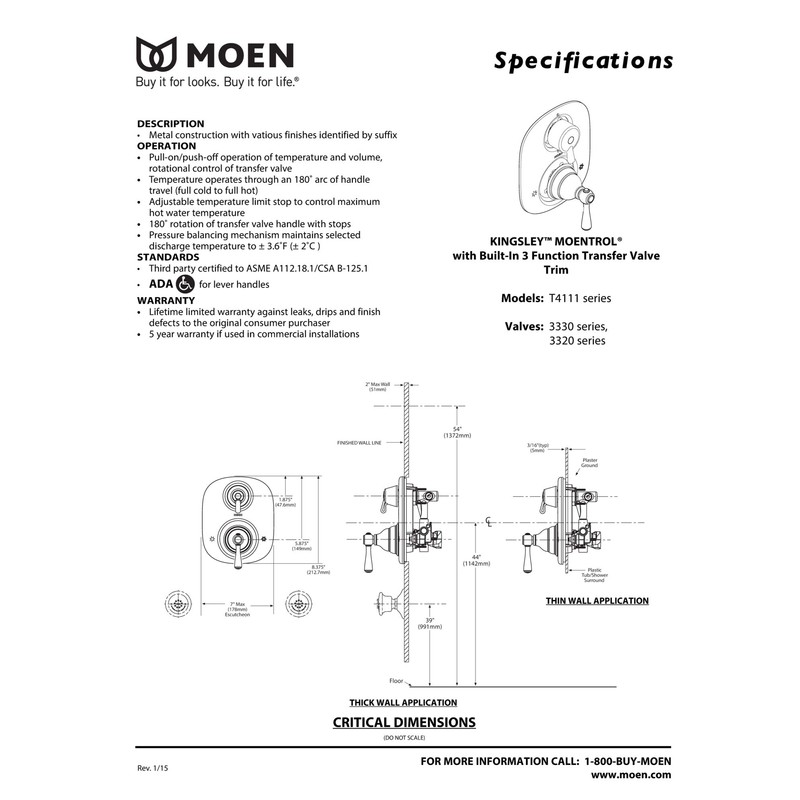 Moen T4111 Kingsley Moentrol Shower Valve with 3-Function Integrated Diverter
