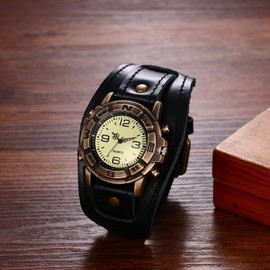 Avaner Vintage Leather Watches, Retro Punk Cuff Watch, Wide Band Quartz Watches for Men and Women
