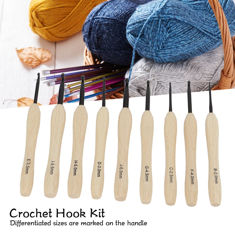 9PCS Crochet Hooks DIY Handcraft Ergonomic Crochet Needle with Wooden