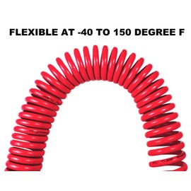 YOTOO Polyurethane Coil Air Hose 1/4" Inner Diameter by 50' Long with Bend Restrictor, 1/4" Industrial Quick Coupler and Plug, Red