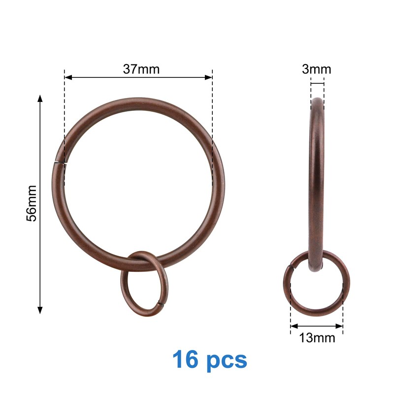 INCREWAYカーテンリング、38mm内径ラウンドカーテンリングフックピン、16個入、レッドブロンズ