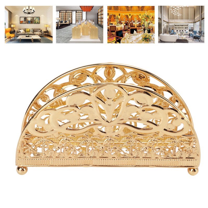 Napkin Holder Electroplating Hollow Iron Pattern Desktop Vertical Gold Metal